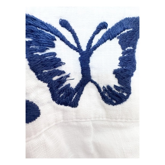 Talbots White Blouse with Navy Butterfly Detail - Picture 6 of 7